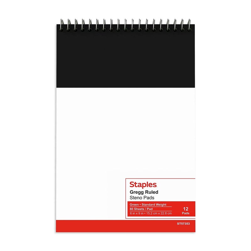 Staples Green Paper Steno Pads, Gregg Ruled, 6"" x 9"", 12/Pack - Image 4